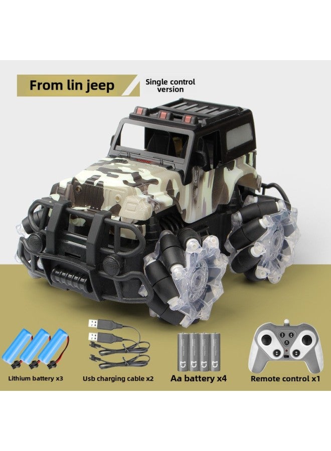 Loquat 2.4G Horizontal Off-road Vehicle Children's Electric Light Gesture Sensing Remote Control Car Rollover Drift Toy Car-Color:Jungle Jeep Handle Remote Control (three Lithium) - Image 1