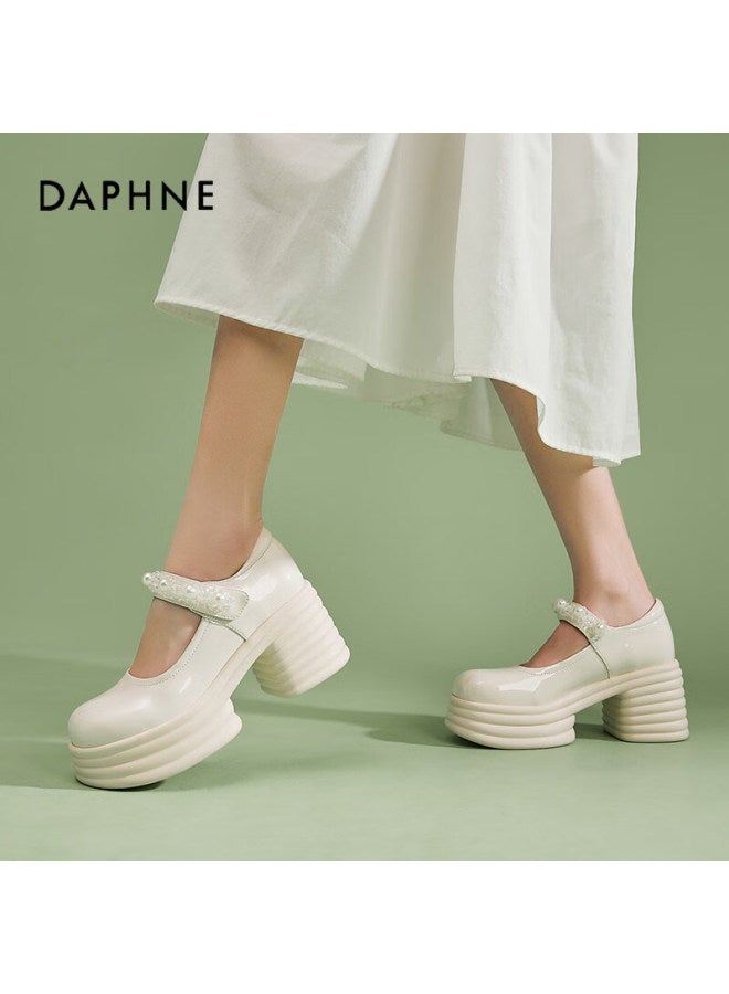 Daphne Ultra High Heel Mary Jane Shoes For Women, Chunky Heel Heightening Pumps, British Style, Perfect With Dresses, Versatile Leather Shoes For Women, Beige, Size 40 - Image 5