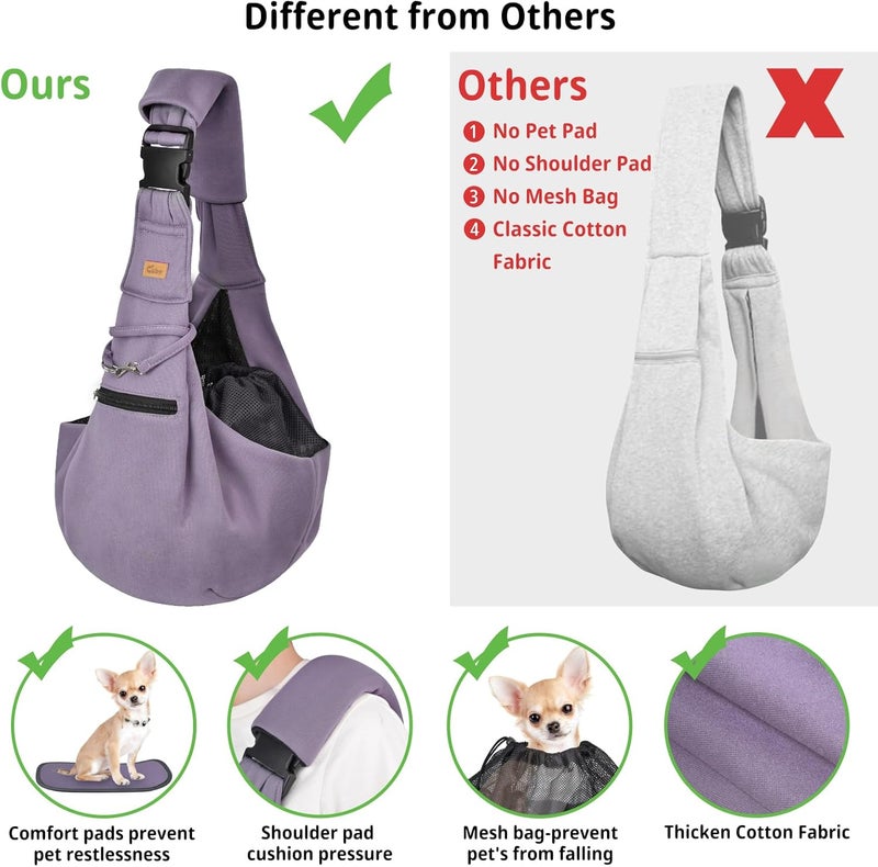 CUBY Dog and Cat Sling Carrier - Hands Free Reversible Pet Papoose Bag - Soft Pouch and Tote Design - Suitable for Puppy, Small Dogs Cats Outdoor (Purple, Adjust Strap 2.0) - Image 2
