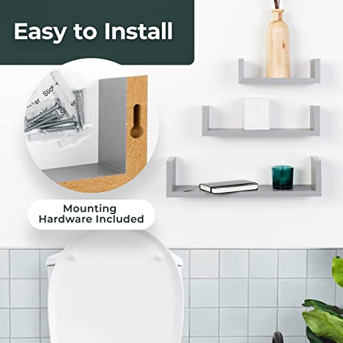 Greenco Set of 3 Floating “U” Shelves, Easy-to-Assemble Floating Wall Mount Shelves for Bedrooms and Living Rooms, Grey Finish - Image 4
