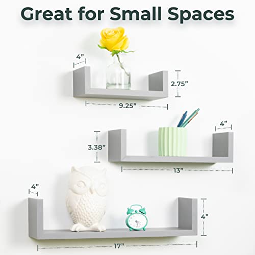 Greenco Set of 3 Floating “U” Shelves, Easy-to-Assemble Floating Wall Mount Shelves for Bedrooms and Living Rooms, Grey Finish - Image 2