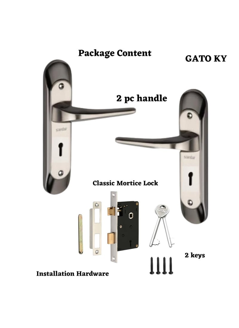 SARDAR SARDAR GATO Iron Handle Set 8 Inch2 Keys 6 Lever Single Turn Lock Set Handle Set for Door Bathroom Bedroom Living Room Mortice Lock with Keys  - Image 3
