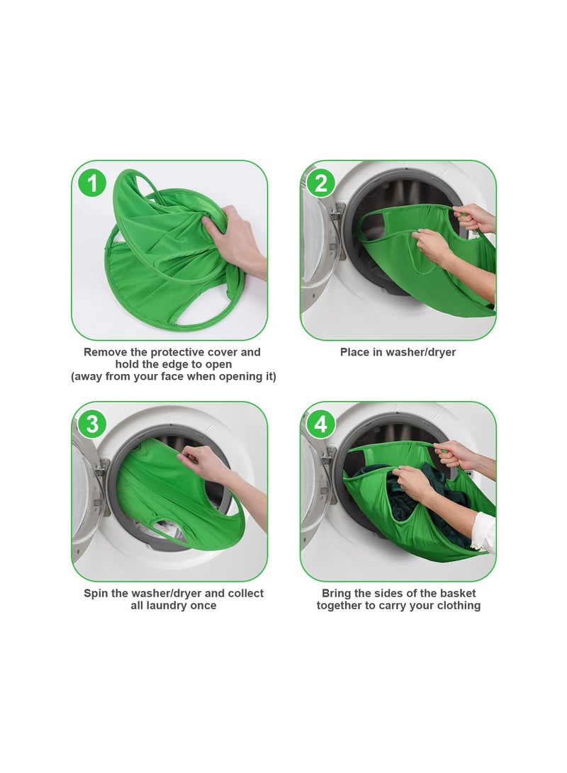 Zikra 27'' Collapsible Nylon Laundry Hamper, Green Round Foldable Washing Basket, Portable Clothes Sorter, Space-Saving Laundry Organizer for Bedroom and Home Use. - Image 4