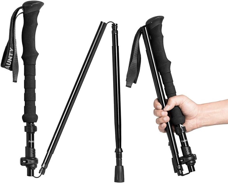 C-Line Travel Folding Trekking Hiking Pole with Carrying Case,Collapsible Cane Adjustable Walking Stick Portable Mobility Aid for Women Men Hikers Gift,Black - Image 1