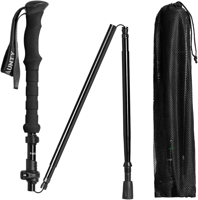 C-Line Travel Folding Trekking Hiking Pole with Carrying Case,Collapsible Cane Adjustable Walking Stick Portable Mobility Aid for Women Men Hikers Gift,Black - Image 4