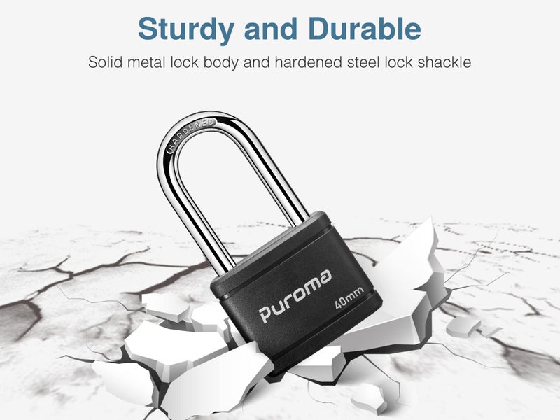 Puroma Keyed Padlock with 2 Keys Alike, 1.8 Inch Locker Lock 40mm Heavy-Duty Locks for Gate Fence Hasp Cabinet Toolbox School Gym Locker (Black) - Image 5