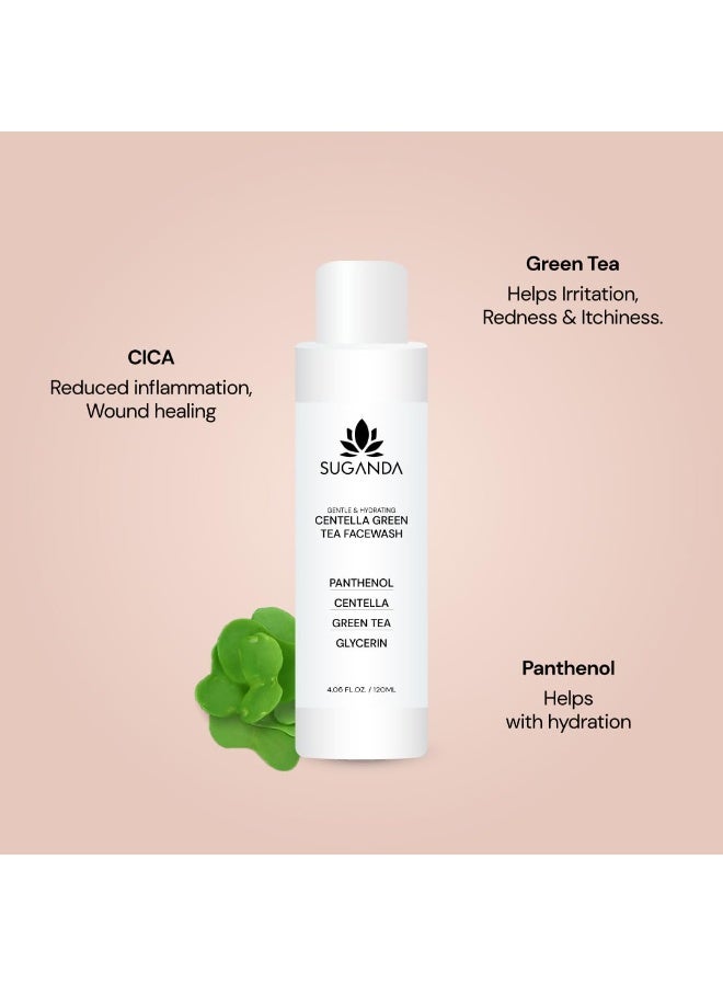 Suganda Centella Green Tea Face Wash Gentle Hydrating Cleanser with Panthenol and CICA Sulfate-Free Daily Face Wash for Oily Sensitive and Acne-Prone Skin Removes Dirt Oil and Makeup 120 ml - Image 2