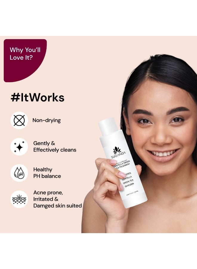 Suganda Centella Green Tea Face Wash Gentle Hydrating Cleanser with Panthenol and CICA Sulfate-Free Daily Face Wash for Oily Sensitive and Acne-Prone Skin Removes Dirt Oil and Makeup 120 ml - Image 4