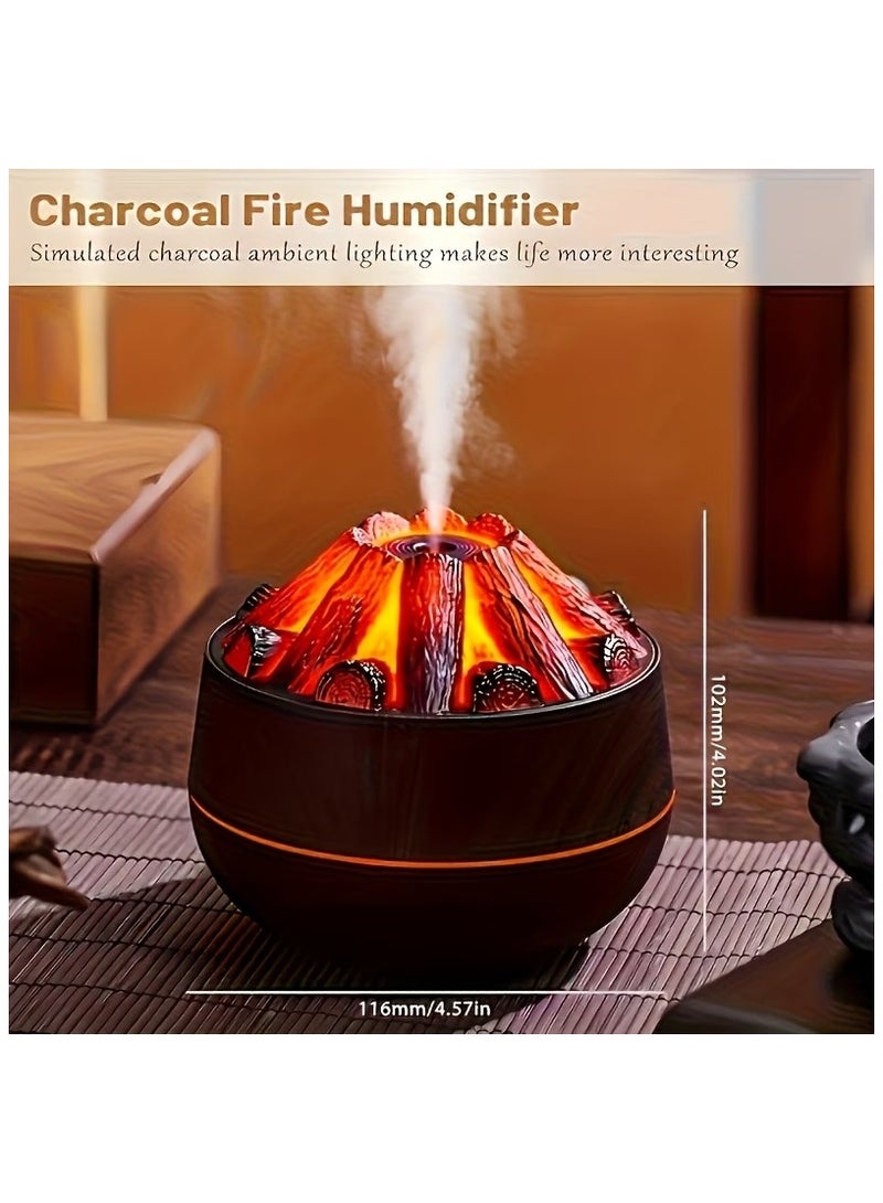 HIAS Elegant Charcoal Fire Humidifier, Carbon Fire Cool Mist with Wood Grain – Ultra-Quiet 200ml Desktop Humidifier for Bedroom Office - Image 2