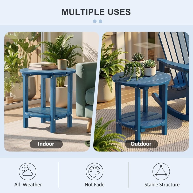 LOENIY 2 -Tier Outdoor Side Table HDPE Adirondack Table Patio Side Table with Wood-Like Grain Weather Resistant End Table Small Outdoor Table (Round, Navy Blue) - Image 4