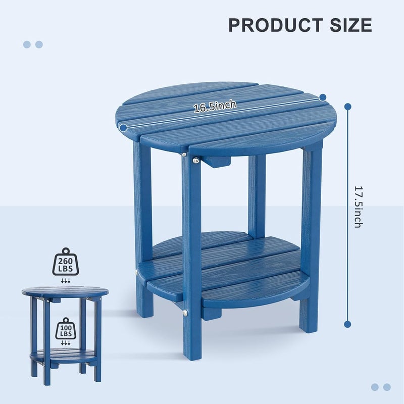 LOENIY 2 -Tier Outdoor Side Table HDPE Adirondack Table Patio Side Table with Wood-Like Grain Weather Resistant End Table Small Outdoor Table (Round, Navy Blue) - Image 3