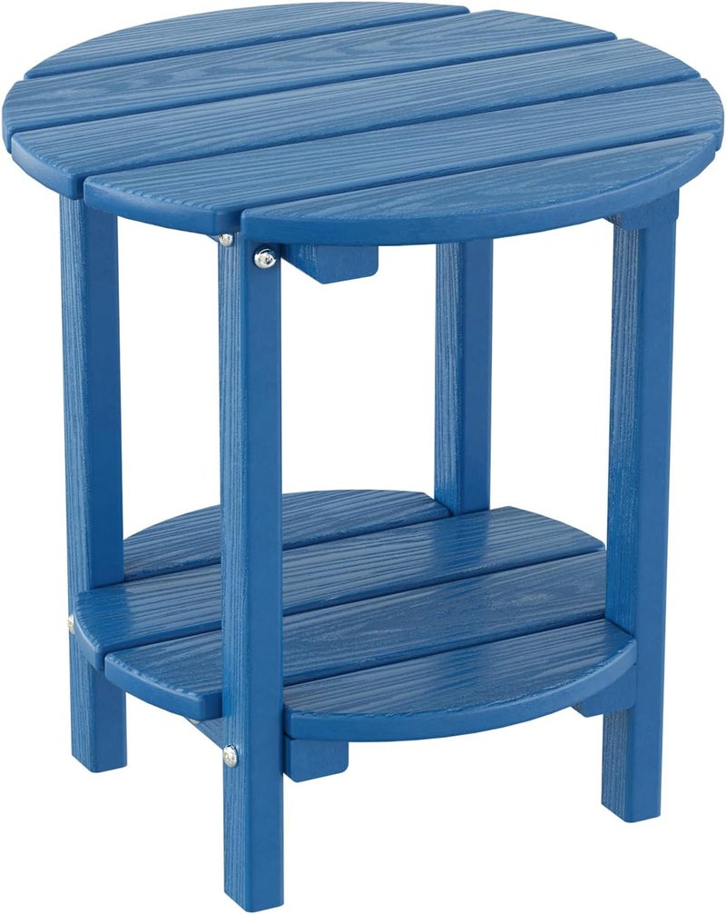 LOENIY 2 -Tier Outdoor Side Table HDPE Adirondack Table Patio Side Table with Wood-Like Grain Weather Resistant End Table Small Outdoor Table (Round, Navy Blue) - Image 1