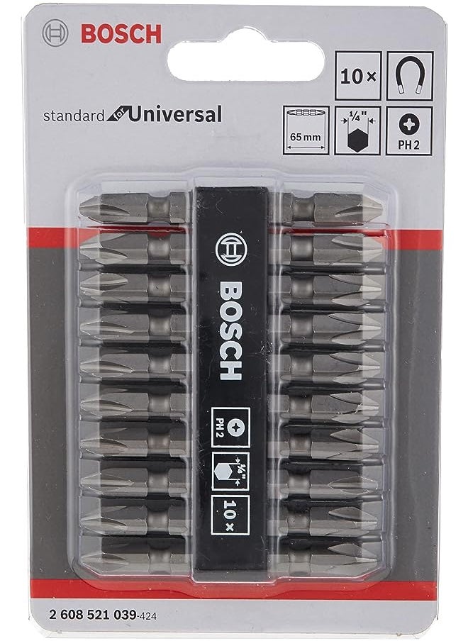 BOSCH - 2608521039 65 mm Double Ended Bit Set PH2/PH2, Pack of 10 - Image 1