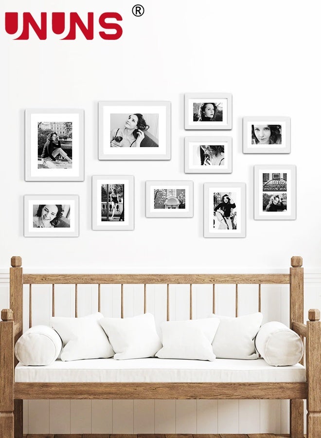 UNUNS 11Pcs Photo Frame Set,Pictures Frames with 11 photos of Paris streets,Photo Frame Wall Hanging Mounting,Gallery Frame Set,Multi Sizes Including 3pcs 10-inch,8pcs 7-inch,White - Image 5