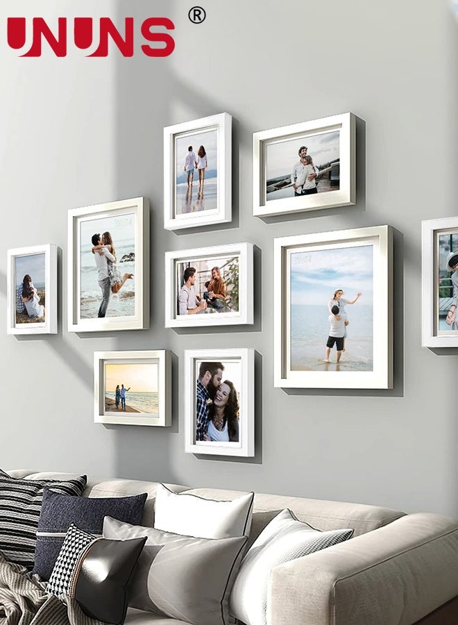 UNUNS 11Pcs Photo Frame Set,Pictures Frames with 11 photos of Paris streets,Photo Frame Wall Hanging Mounting,Gallery Frame Set,Multi Sizes Including 3pcs 10-inch,8pcs 7-inch,White - Image 2