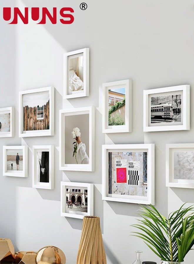 UNUNS 11Pcs Photo Frame Set,Pictures Frames with 11 photos of Paris streets,Photo Frame Wall Hanging Mounting,Gallery Frame Set,Multi Sizes Including 3pcs 10-inch,8pcs 7-inch,White - Image 1