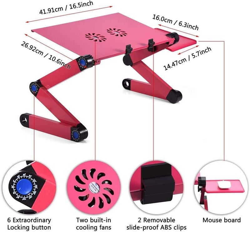 كلاراكو مكتب كمبيوتر محمول قابل لتعديل الارتفاع، طاولة كمبيوتر محمولة قابلة للطي بزاوية 360 درجة مع مروحتي تبريد USB عالية الكفاءة ولوحة ماوس - Image 2