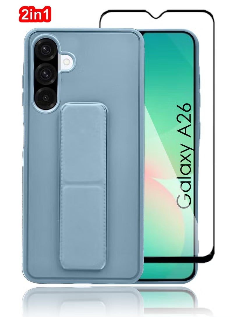 3-in-1 Magnetic Wrist Strap Hand Grip Stand Back Case Cover With Screen Protector for Samsung Galaxy A26-Sky Blue - Image 1