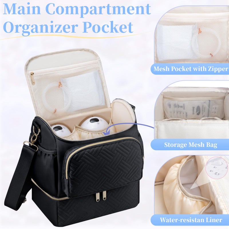 GDNasist Wearable Breast Pump Bag with Cooler Compartment Compatible with Willow/Elvie/Medela/Momcozy M5/S12 Pro, Breast Milk Cooler Travel Bag with Ice Pack, Pumping Bags for Work, Black - Image 2