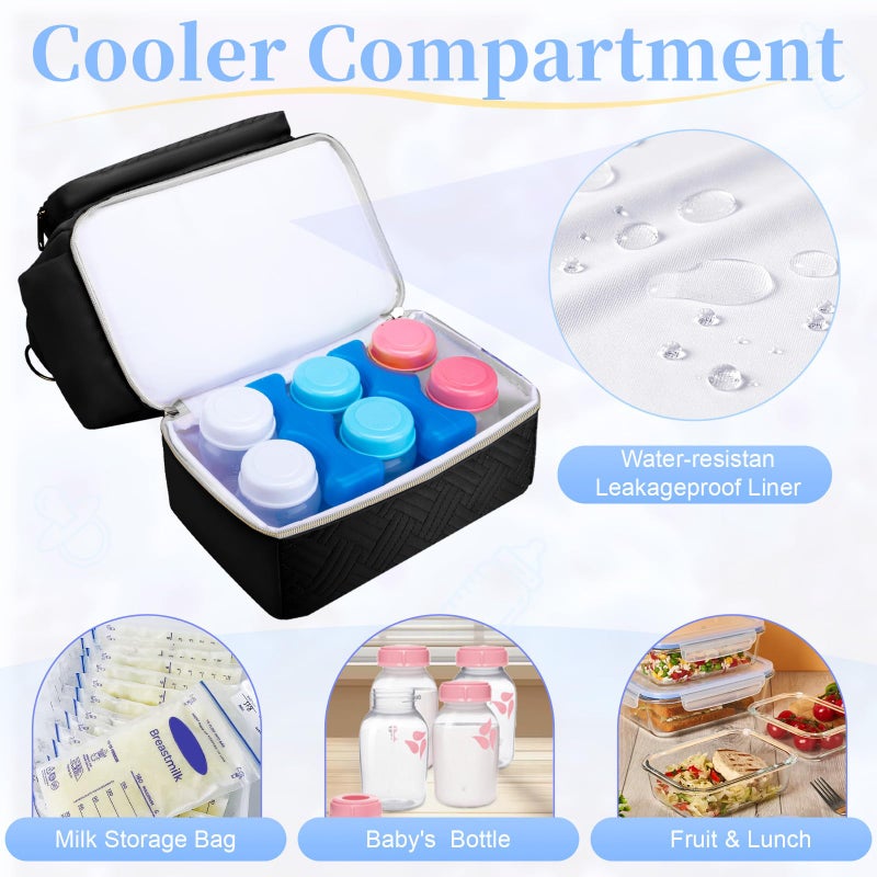 GDNasist Wearable Breast Pump Bag with Cooler Compartment Compatible with Willow/Elvie/Medela/Momcozy M5/S12 Pro, Breast Milk Cooler Travel Bag with Ice Pack, Pumping Bags for Work, Black - Image 3
