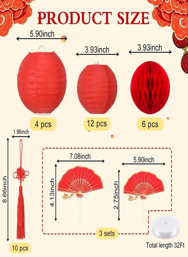 Baquler 35 Pcs Chinese New Year Decorations 2026 Hanging Ornaments Year of The Horse Chinese Red Paper Lanterns Paper Fans Lucky Charm Tree Decor for Spring Festival Party Lunar New Years Decoration - Image 2