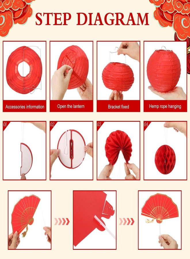 Baquler 35 Pcs Chinese New Year Decorations 2026 Hanging Ornaments Year of The Horse Chinese Red Paper Lanterns Paper Fans Lucky Charm Tree Decor for Spring Festival Party Lunar New Years Decoration - Image 3