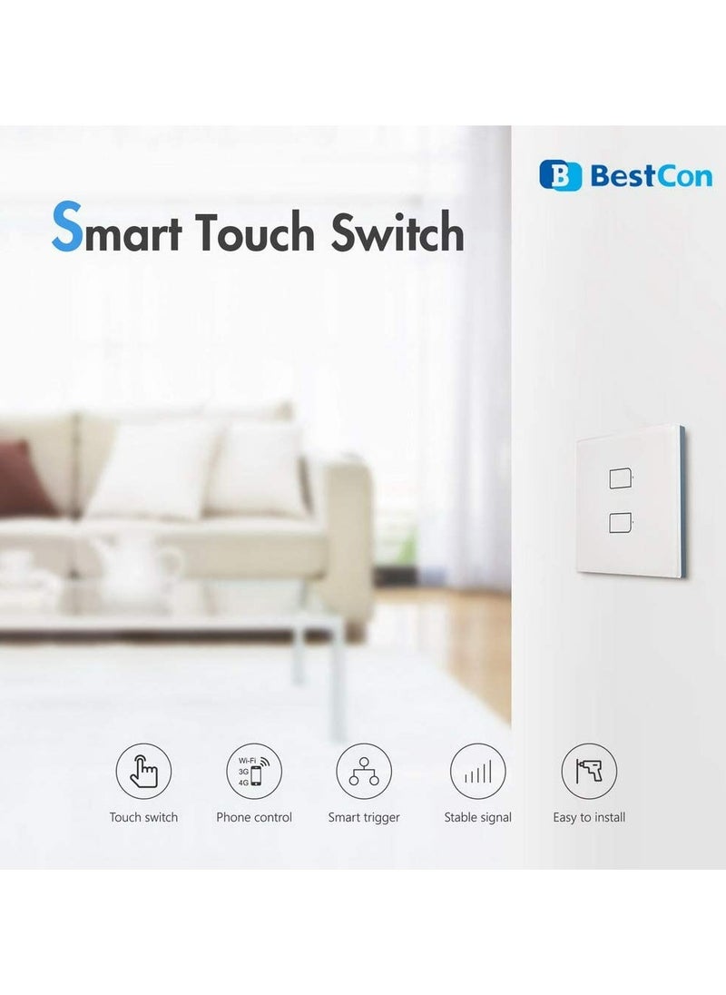 BestCon Smart Switch TC2S - 3 Gang, Touch Control Light Switch, No Neutral Wire, Broadlink RM4 Pro Hub Required To Operate