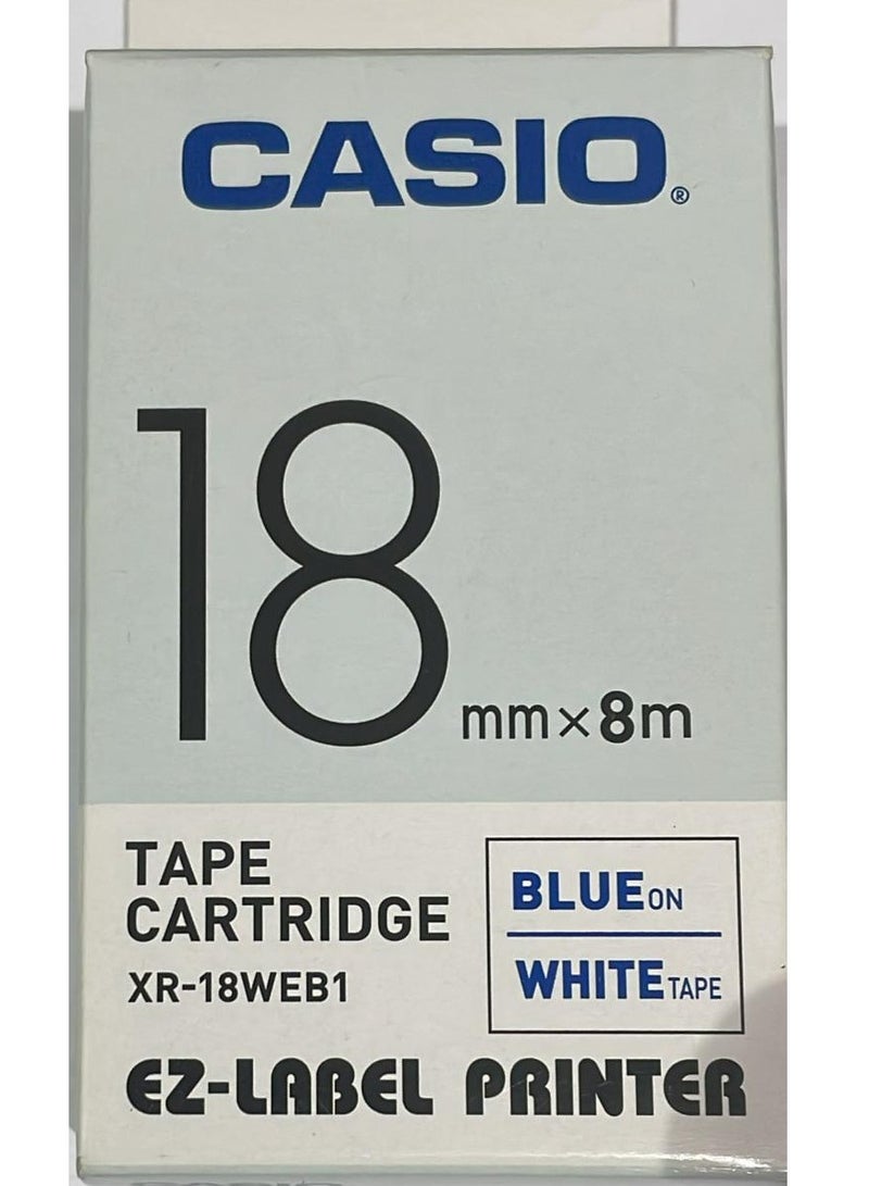 Casio tape cartridge blue on white tape XR-18WEB1