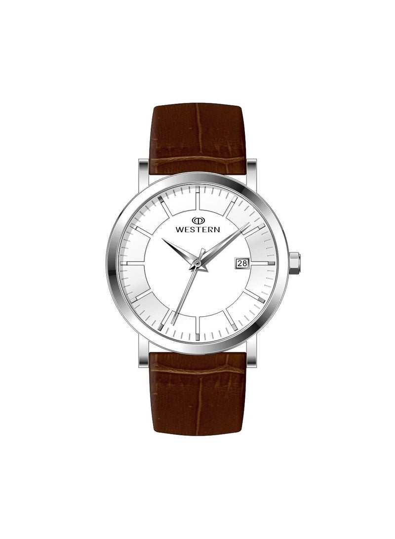 Western Men's Quartz Analogue Leather Strap Casual Watch - Image 1