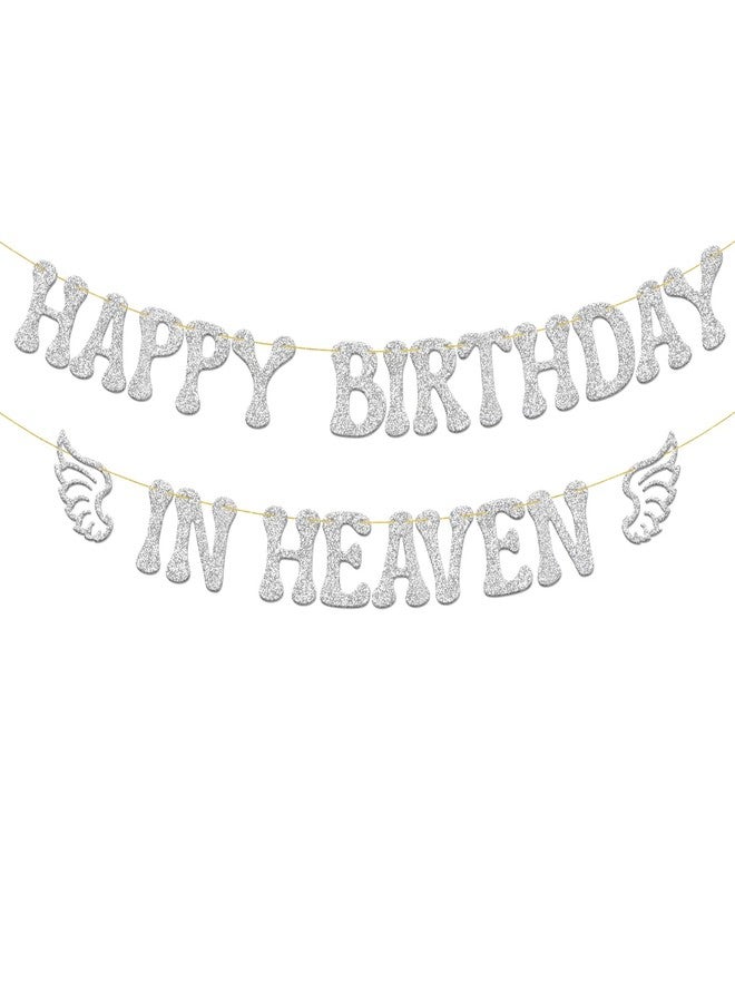 BOBYIYI Happy Birthday in Heavrn Banner Beautiful Tribute Decor for Loved Ones Paradise Wings Birthday Cake Decoration - Image 1