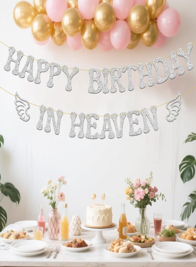 BOBYIYI Happy Birthday in Heavrn Banner Beautiful Tribute Decor for Loved Ones Paradise Wings Birthday Cake Decoration - Image 4