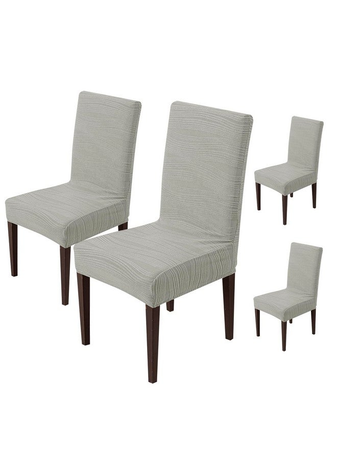 House of Quirk Stretchy Universal Jacquard Waterproof Chair Cover Removable & Washable Short Dining Chair Cover Protector Seat Slipcover (Light Grey,Pack of 4) - Image 1