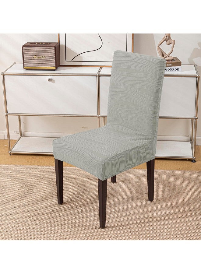 House of Quirk Stretchy Universal Jacquard Waterproof Chair Cover Removable & Washable Short Dining Chair Cover Protector Seat Slipcover (Light Grey,Pack of 4) - Image 2