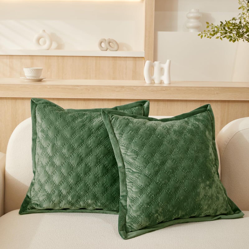 COCOPLOCEUS 1 Piece 18X18 Pillow Cover Green Velvet Quilted Pillow Cover Farmhouse Square Cushion Cover Soft Decorative Texture Pillow Cover for Couch Sofa Bed Bedroom Car Living Room - Image 4