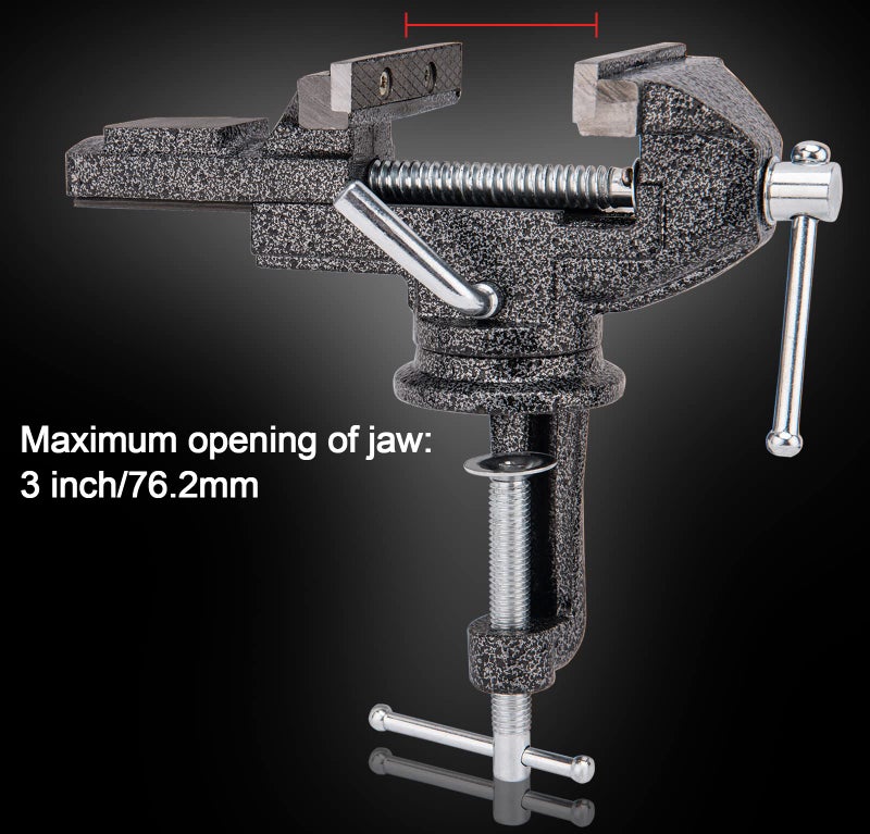 CMOOD Universal Table Vise 3 Inch, Home Vise Clamp-on Portable Bench Clamp, 360° Swivel Base Clamps Fixed Tool for Woodworking, Handcraft Creations, Metalworking, Cutting Conduit, Drilling, Sawing (Black) - Image 2