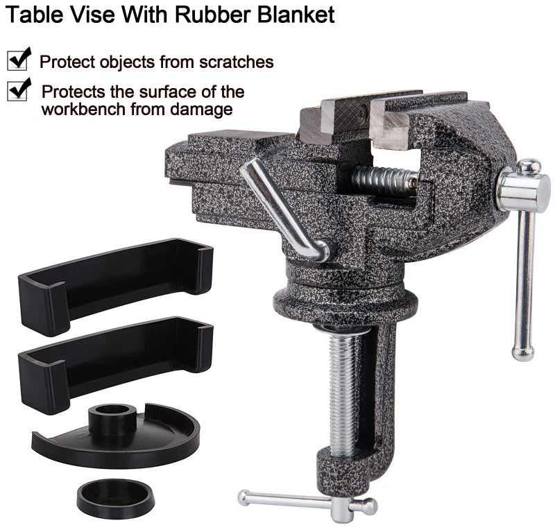 CMOOD Universal Table Vise 3 Inch, Home Vise Clamp-on Portable Bench Clamp, 360° Swivel Base Clamps Fixed Tool for Woodworking, Handcraft Creations, Metalworking, Cutting Conduit, Drilling, Sawing (Black) - Image 3