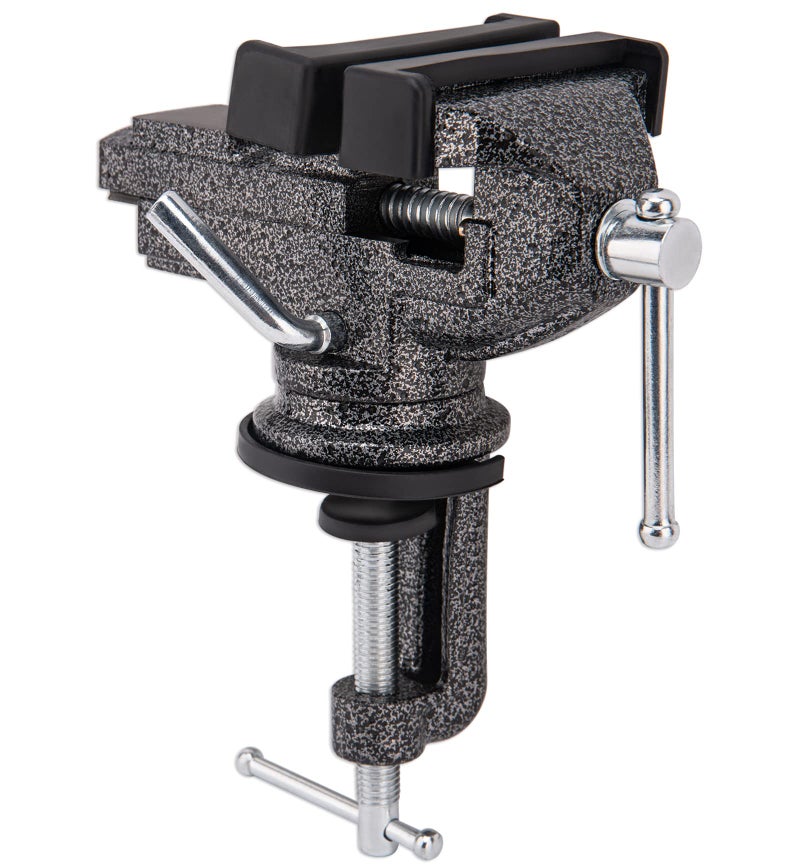 CMOOD Universal Table Vise 3 Inch, Home Vise Clamp-on Portable Bench Clamp, 360° Swivel Base Clamps Fixed Tool for Woodworking, Handcraft Creations, Metalworking, Cutting Conduit, Drilling, Sawing (Black) - Image 1