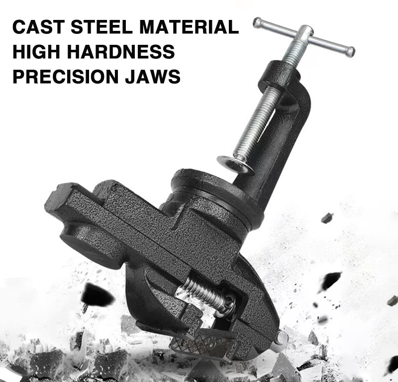 CMOOD Universal Table Vise 3 Inch, Home Vise Clamp-on Portable Bench Clamp, 360° Swivel Base Clamps Fixed Tool for Woodworking, Handcraft Creations, Metalworking, Cutting Conduit, Drilling, Sawing (Black) - Image 4