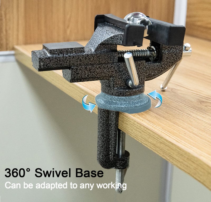 CMOOD Universal Table Vise 3 Inch, Home Vise Clamp-on Portable Bench Clamp, 360° Swivel Base Clamps Fixed Tool for Woodworking, Handcraft Creations, Metalworking, Cutting Conduit, Drilling, Sawing (Black) - Image 5