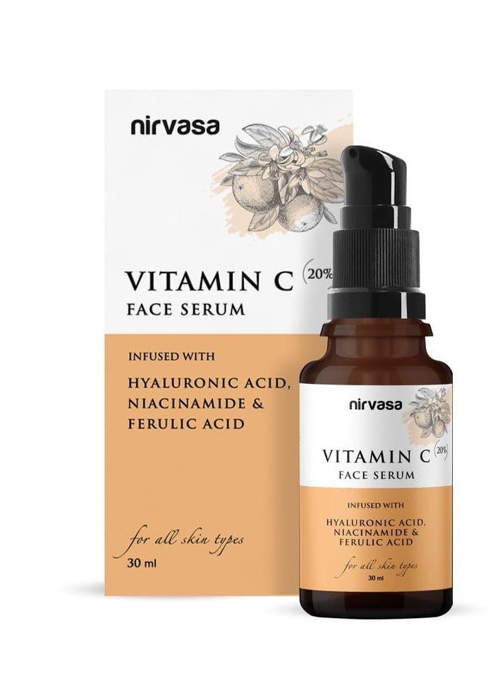 Nirvasa - Nirvasa 20% Vitamin C Serum for Face | Infused with Hyaluronic Acid, Niacinamide & Effective Ingredients for Men & Women | UV Protection, Non Irritating & Lightweight| 30ml (Vitamin C) - Image 1