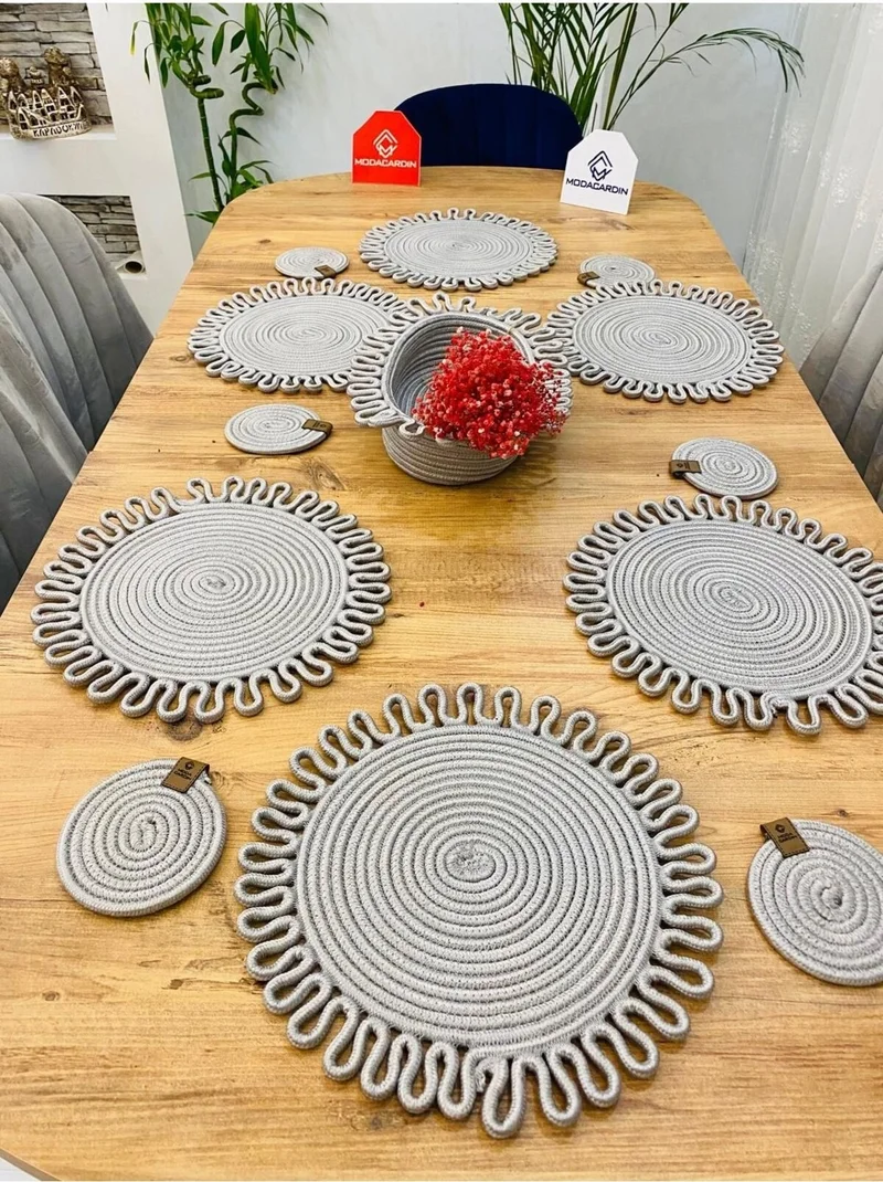 BDZ Deri BDZ Leather Jute Wicker American Service Plate Coaster and Basket 13 Pieces
