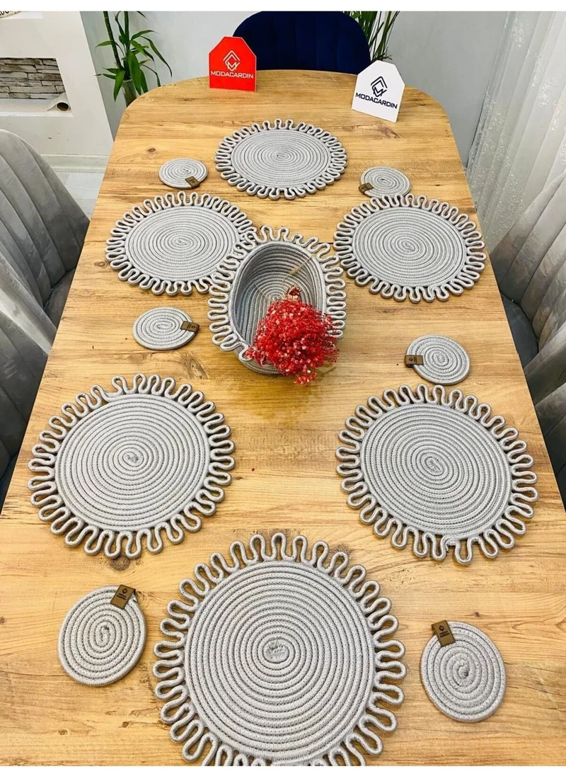 BDZ Deri BDZ Leather Jute Wicker American Service Plate Coaster and Basket 13 Pieces