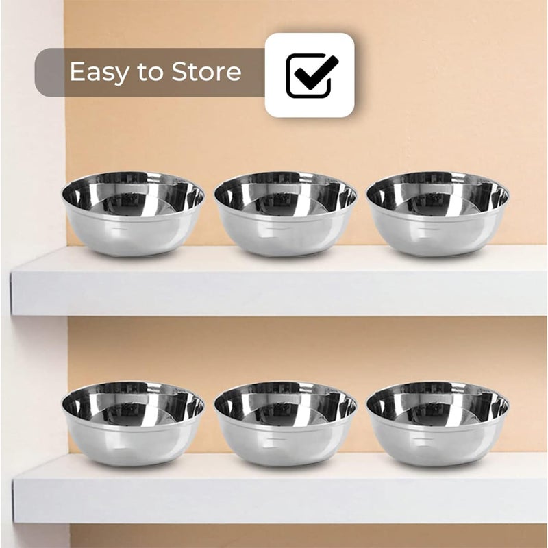 Kuber Industries Stainless Steel Bowl Kitchen Set | Durable & Wobble Free Base | Rust Proof, Easy to Clean & Store | Essential Indian Dinnerware & Crockery | Steel Bowl Set of 6 - Image 5