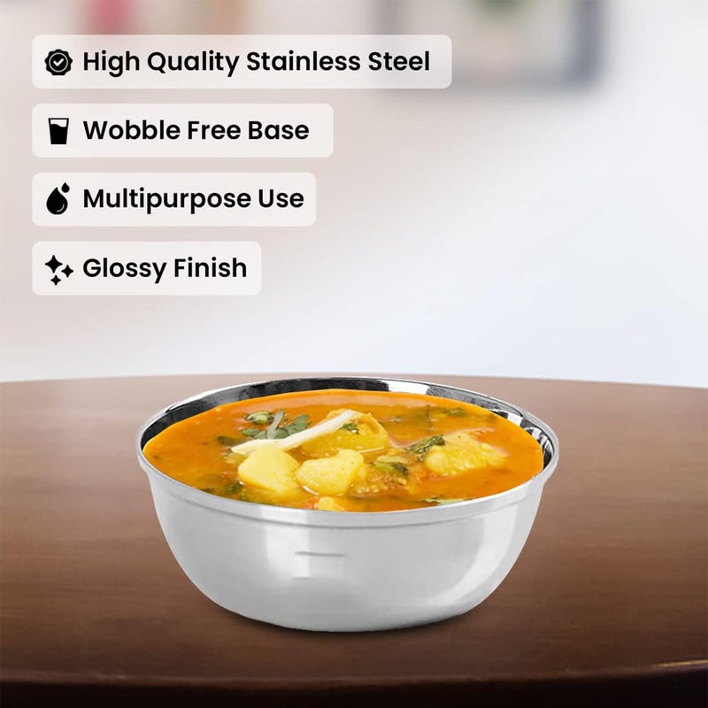 Kuber Industries Stainless Steel Bowl Kitchen Set | Durable & Wobble Free Base | Rust Proof, Easy to Clean & Store | Essential Indian Dinnerware & Crockery | Steel Bowl Set of 6 - Image 4