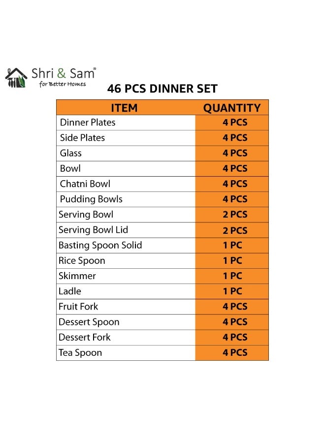 Shri & Sam Designer Stainless Steel Delight Laser Bloom Dinner Set, 46 Pieces - Image 2