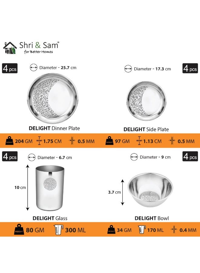 Shri & Sam Designer Stainless Steel Delight Laser Bloom Dinner Set, 46 Pieces - Image 3