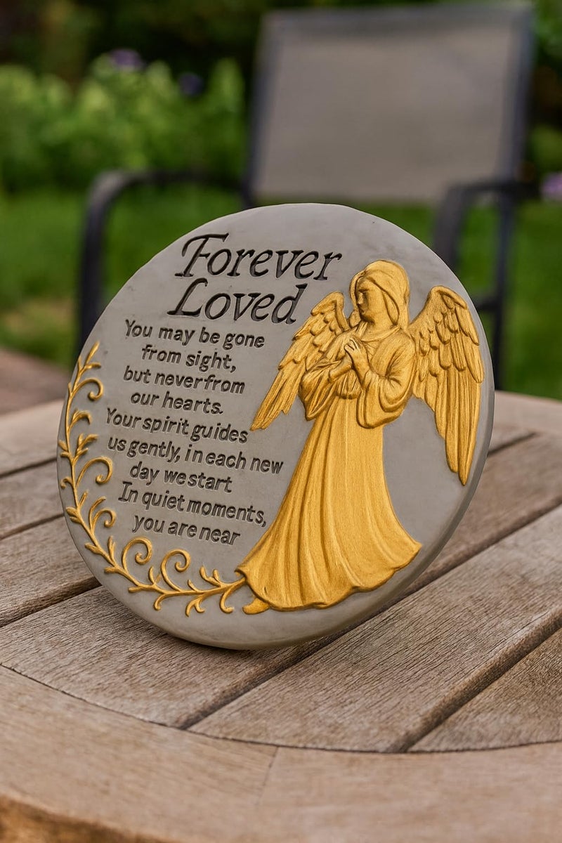 VEOJEIN Memorial Garden Stone, 9.45 Inch Round Stepping Stone with Angel Design, Outdoor Weather-Resistant Remembrance Decor - Image 4