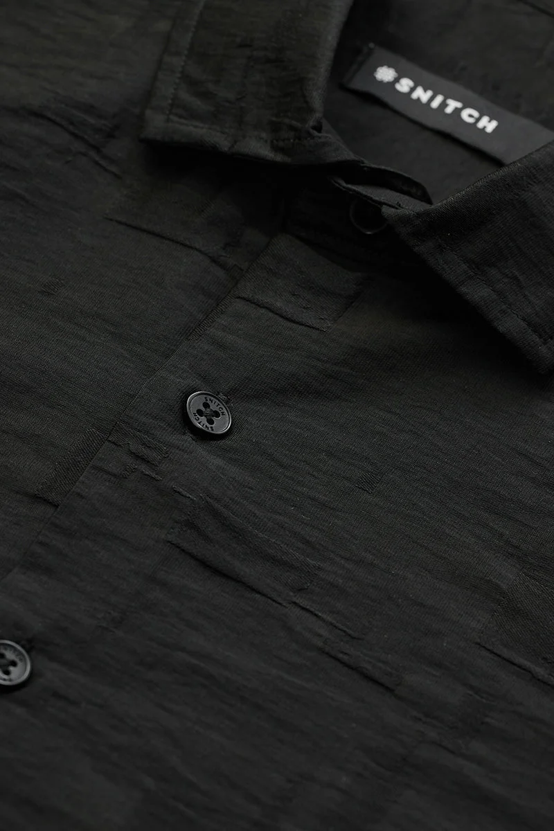SNITCH Black Self-Design Slim Fit Luxe Shirt