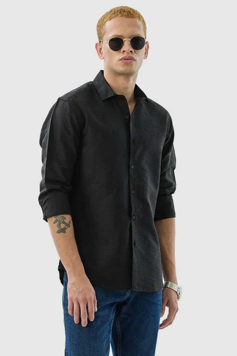 سنيتش قميص فاخر أسود بتصميم ذاتي بقصة ضيقة