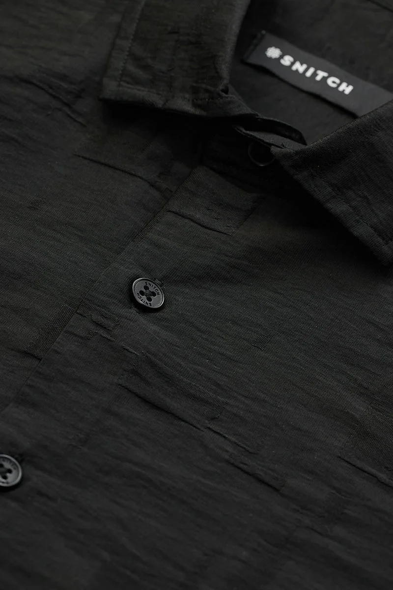 SNITCH Black Self-Design Slim Fit Luxe Shirt